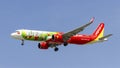 VietJet Air Airbus A321-271N Reg VN-A607 Amy-Vietjet Mascot Livery Landing At Tan Son Nhat International Airport, Vietnam. Royalty Free Stock Photo